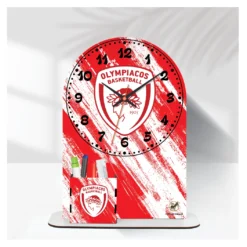 Happy Donkey Ρολόι 'Επιτραπέζιο Ολυμπιακός Basket με Όνομα & Μολυβοθήκη'-3